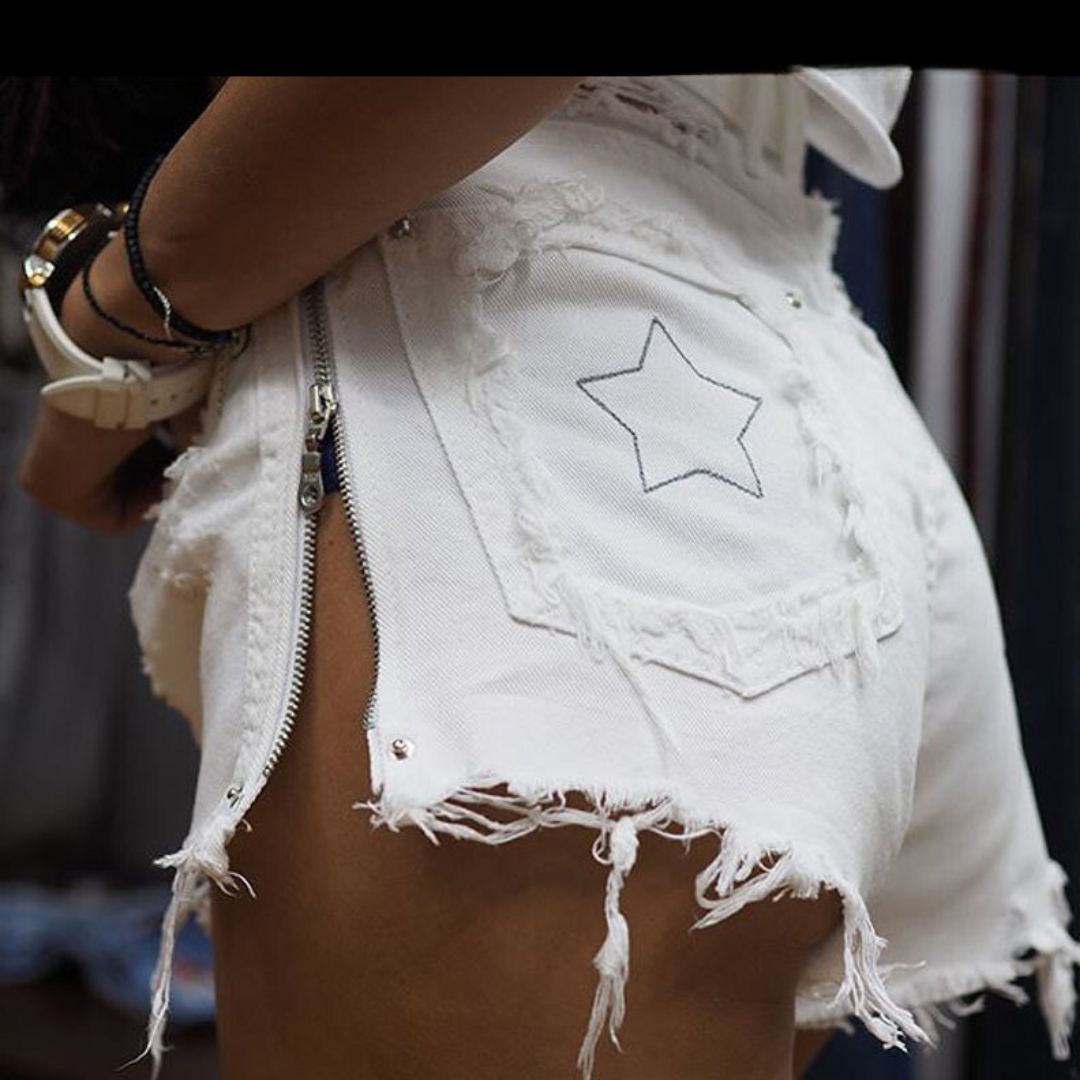 Embroidered Denim Shorts